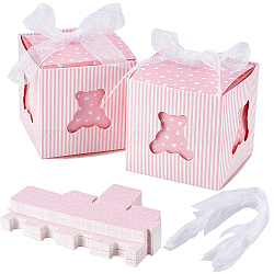 PandaHall Elite Paper Gift Box, with Ribbon, Folding Boxes with Bear Pattern, Wedding Decoration, Plum, Finished Product: 5x5x5cm