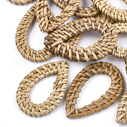 Handmade Reed Cane/Rattan Woven Linking Rings, For Making Straw Earrings and Necklaces, Teardrop, BurlyWood, 47~52x30~34x4~5mm, Inner Measure: 14~16x28~33mm