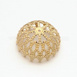 Chapeaux de perles creux en laiton à pétales multiples, Plaqué longue durée, or clair, 20x10mm, Trou: 1mm