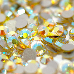 Vidrio de espalda plana Diamante de imitación, Grado A, espalda plateada, facetados, color de ab, semicírculo, citrino, 1.5~1.6mm