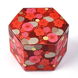 Scatola di imballaggio per caramelle a forma esagonale, confezione regalo per festa di nozze, scatole, con motivo floreale, rosso, 7.65x8.8x5.7 centimetro, spiegato: 21.7x16.4x0.04 cm