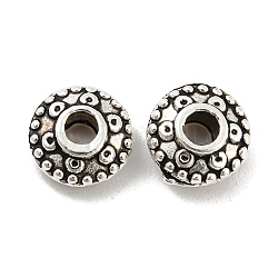 Perles en alliage de style tibétain, sans plomb et sans cadmium, Plat rond / disque, argent antique, 8~8.5x4.5mm, Trou: 3mm, environ 1535 pcs/1000 g