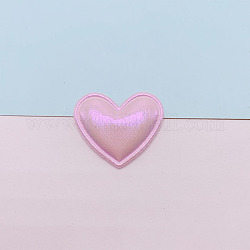 Effet laser irisé arc-en-ciel en forme de cœur en relief, accessoires d'ornement à coudre, bricolage couture artisanat décoration boules suspendues, rose, 35x30mm