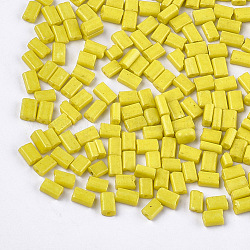 Perline piatte in vetro vernice per cottura, rettangolo, giallo, 4~7x3~4x2.5mm, Foro: 0.8 mm, circa 2500pcs/scatola