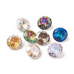 K9 vidrio rhinestone puntiagudos cabujones, espalda plateada, facetados, diamante, patrón de flores, color mezclado, 10x6mm