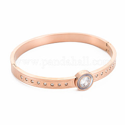 Bracciale tondo piatto con strass di cristallo, braccialetto incernierato in acciaio inossidabile per le donne, oro roso, diametro interno: 2x2-1/4 pollice (5x5.8 cm)