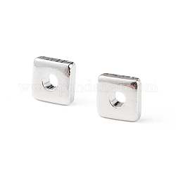 Brass Beads, Long-Lasting Plated, Square, Silver, 3.5x3.5x1mm, Hole: 1mm