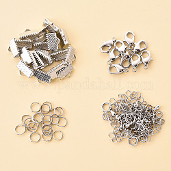 50 Pieces DIY Ribbon Ends Making Kits, Including Iron Ribbon Crimp Ends & Unsoldered Jump Rings, Zinc Alloy Lobster Claw Clasps, Brass Chain Extenders, Platinum, 7x10mm