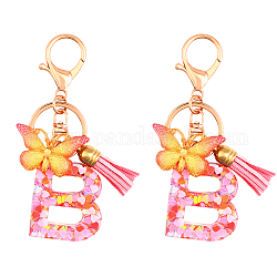 Fashion Alphabet Initial Letter Resin Keychain with Tassel Gradient Butterfly Pendant Key Ring, for Purse Handbags Women Girl , Letter.B, 10.5cm, Letter B: 44x35x7.5mm
