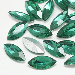 Cabochons en verre avec strass de dos avec point, dos plaqué, facette, oeil de cheval, med.emerald, 10x5x3mm