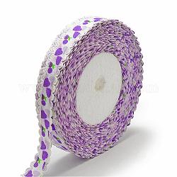Single Face Printed Polyester Satin Ribbon, Cherry & Heart Pattern, Blue Violet, 5/8 inch(16mm), about 50yards/roll