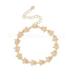 Armband mit Pentagramm-Sterngliederketten aus klarem Zirkonia, Messingschmuck für Damen, cadmiumfrei und bleifrei, echtes 18k vergoldet, 6-5/8 Zoll (16.7 cm)
