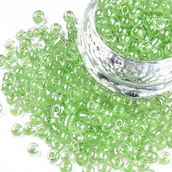 6/0 perles de rocaille en verre, lustre des couleurs intérieures transparentes, trou rond, ronde, vert olive, 6/0, 4~5x2.5~4.5mm, Trou: 1.2mm, environ 1000 pcs/100 g