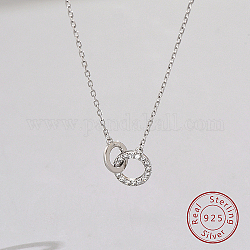 925 collier pendentif en argent sterling avec micro pavé de zircones, anneaux doubles imbriqués, avec tampon s925, couleur d'argent, 15.75 pouce (40 cm)