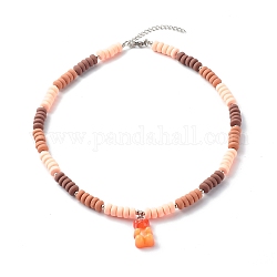 Collane di perline di argilla polimerica, con ciondoli in resina con orsetto, corallo, 16.34 pollice (415 mm)