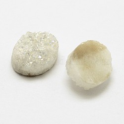 Galvánico cabochons de cristal druzy naturales, oval, teñido, blanco, 10x8x4~5mm