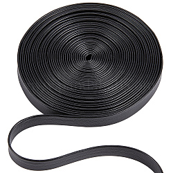 Cordón de cuero de imitación plana, Accesorios de la ropa, negro, 10x1mm, alrededor de 5.47 yarda (5 m) / paquete