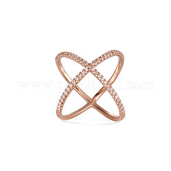 Моде дизайн розового золота латунь палец кольцо, крест-накрест кольцо, двойного кольца, х кольца, с микро проложить крест AAA циркон Criss, розовое золото , 17 мм