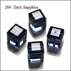 Perles d'imitation cristal autrichien, grade AAA, facette, cube, bleu de Prusse, 4x4x4 mm (taille dans la plage d'erreur de 0.5~1 mm), Trou: 0.7~0.9mm