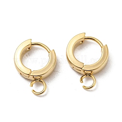 201 Stainless Steel Huggie Hoop Earrings Findings, with Vertical Loop, with 316 Surgical Stainless Steel Earring Pins, Ring, Real 24K Gold Plated, 11x2mm, Hole: 2.7mm, Pin: 1mm