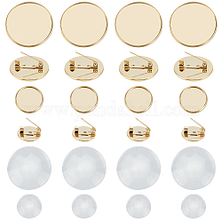 Beebeecraft DIY Blank Dome Brooch Making Kit, Including Flat Round 304 Stainless Steel Brooch Findings, Glass Cabochons, Golden, 40Pcs/box