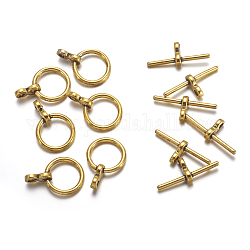 Tibetan Style Toggle Clasps, Cadmium Free & Lead Free, Ring, Antique Golden, Ring: about 12mm in diameter, Bar: about 19mm long, 3mm wide, Hole: 2mm.