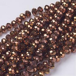 Electroplate Glass Beads Strands, Faceted, Rondelle, Copper Plated, 10x7mm, Hole: 1mm, about 70~72pcs/strand, 18 inch