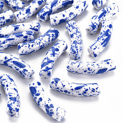 Perle acriliche verniciate a spruzzo opache, Two Tone, tubo ricurvo, blu, 32x10x8mm, Foro: 1.8 mm, circa 330pcs/500g