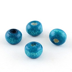 Perles en bois naturel teint, ronde, bien pour faire des cadeaux pour la fête des enfants, sans plomb, turquoise foncé, 6~7x5~6mm, Trou: 1.5mm