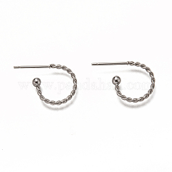 Accessoires de puces d'oreilles en 304 acier inoxydable, boucles d'oreilles demi-créoles, bague rotative, couleur inoxydable, 12.5x18.5x1.2mm, pin: 0.7 mm