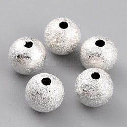 Perles en laiton plaqué durable, perles texturées, ronde, 925 argent sterling plaqué, 8x7.5mm, Trou: 2mm