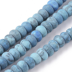 Natural Map Stone Beads Strands, Dyed & Heated, Frosted, Rondelle, Sky Blue, 6x4mm, Hole: 0.7mm, about 92pcs/strand, 14.76 inch(37.5cm)