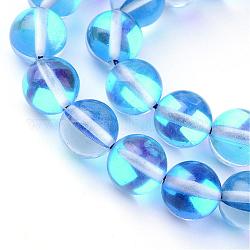 Pietre moon sintetiche perline fili, perle olografiche, tinto, tondo, blu royal, 8mm, Foro: 1 mm, circa 45~47pcs/filo, 14~15 pollice