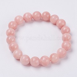 Natural Yellow Jade Beaded Stretch Bracelet, Dyed, Round, PeachPuff, 2 inch(5cm), Beads:  6mm