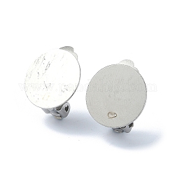 Accessoires de boucles d'oreilles clips à vis en 304 acier inoxydable, montures de boucles d'oreilles rondes plates, avec des boucles, couleur inoxydable, 16.5x12x7mm, Trou: 2.5mm