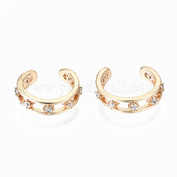 Brass Micro Pave Clear Cubic Zirconia Cuff Earrings, Nickel Free, Ring, Real 18K Gold Plated, 12x3mm, Inner Diameter: 12mm