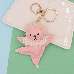 Schlüsselanhänger mit tanzendem Bären aus PU-Leder, mit  eisernem Zubehör, kantille, für Damentaschen-Autoschlüsseldekorationen, rosa, 14 cm
