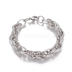 304 Stainless Steel Rope Chain Bracelets, with Lobster Claw Clasps, Stainless Steel Color, 8-1/8 inch(20.5cm)