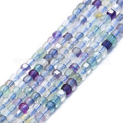 Chapelets de perles en fluorite naturel, facette, cube, 2x2x2mm, Trou: 0.6mm, Environ 182 pcs/chapelet, 15.16''~15.55'' (38.5~39.5 cm)