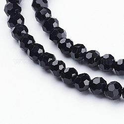 Chapelets de perles en verre transparent, facette, plat rond, noir, 4~5x3~4mm, Trou: 0.5mm, Environ 95 pcs/chapelet, 13.70 pouce (34.8 cm)