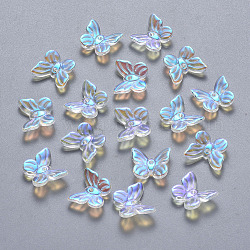 Breloques en verre peint par pulvérisation transparente, de couleur plaquée ab , papillon, clair ab, 9.5x11x3mm, Trou: 0.8mm