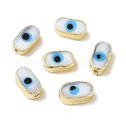 Main mal de perles au chalumeau des yeux, avec les accessoires en laiton, sans plomb et sans cadmium, Plaqué longue durée, ovale, blanc, 14~14.5x7.5~8.5x5.5~6mm, Trou: 0.9~1.4mm