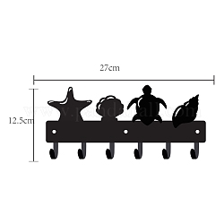 鉄の壁に取り付けられたフックハンガー  6つのフックが付いている装飾的なオーガナイザーラック  バッグ服用キースカーフハンギングホルダー  海洋生物のテーマ  ガンメタ色  12.5x27cm