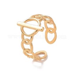 Chapado de iones (ip) 304 anillo de puño abierto con forma de hebilla de acero inoxidable, anillo de dedo hueco para mujer, dorado, nosotros tamaño 7 3/4 (17.9 mm)