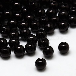 ABS Plastic Imitation Pearl Ball Beads, Round, Black, 6mm, Hole: 1.5mm