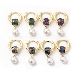 Boucles d'oreilles créoles pendantes en plastique avec rondelle de zircone cubique perlée, véritables bijoux en laiton plaqué 18k or véritable pour femmes, sans cadmium et sans plomb, couleur mixte, 35mm, pin: 1 mm