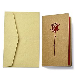 Papier kraft cartes de vœux, carte de tente, thème de la fête des mères, avec enveloppe, rectangle, fleur, 187x118x0.5mm