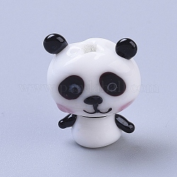 Handmade Lampwork Beads, Cartoon Panda, White & Black, 18.2x15x9mm, Hole: 1.8mm