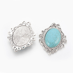 Alloy Cabochons, with Dyed Synthetic Turquoise, Oval, Antique Silver, 56x45.5x7.5mm, Hole: 1.5~3mm