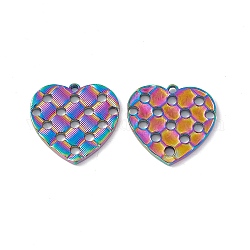 Placcatura ionica (ip) 304 ciondoli in acciaio inossidabile, charms cuore, colore arcobaleno, 19.5x20x2mm, Foro: 1.2 mm